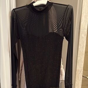Black Sheer Long Sleeve Top with Gold Accents